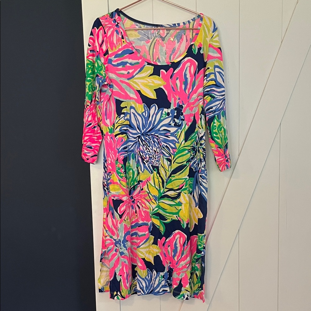Lilly Pulitzer Pink,Navy & Lime dress. Perfect for vaca!-🛳️🏖️Flattering! Sz L